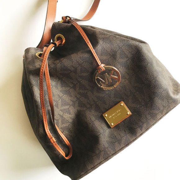Michael Kors Handbags - Michael Kors Brown Logo Print Shoulder Bag